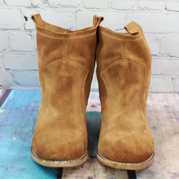 14th & Union Brown Suede Wooden Pull On Heeled Ankle Boots Size 7.5 - Picture 5 of 9